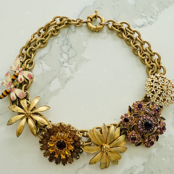 Banana Republic Jewelry - Banana Republic Gold and Purple Floral Necklace